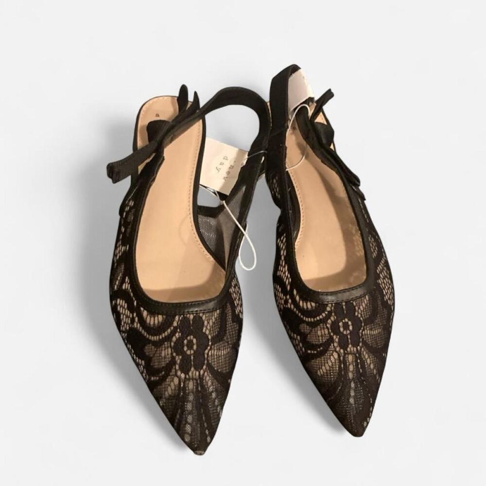 Black lace flats with floral